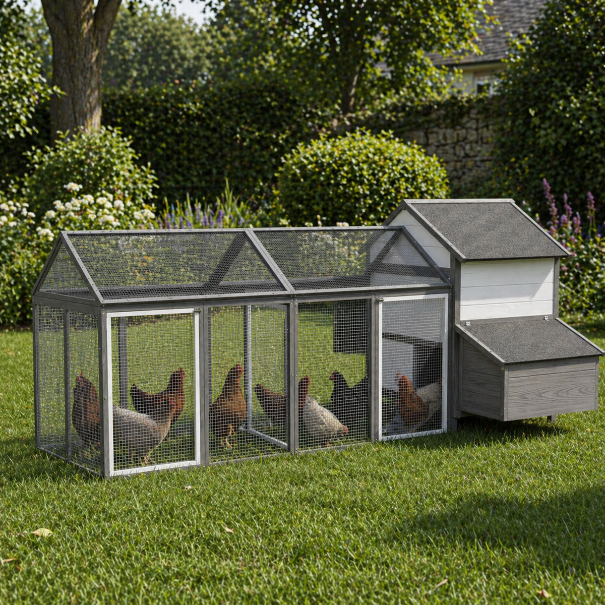 Poulailler gris pour six à huit poules