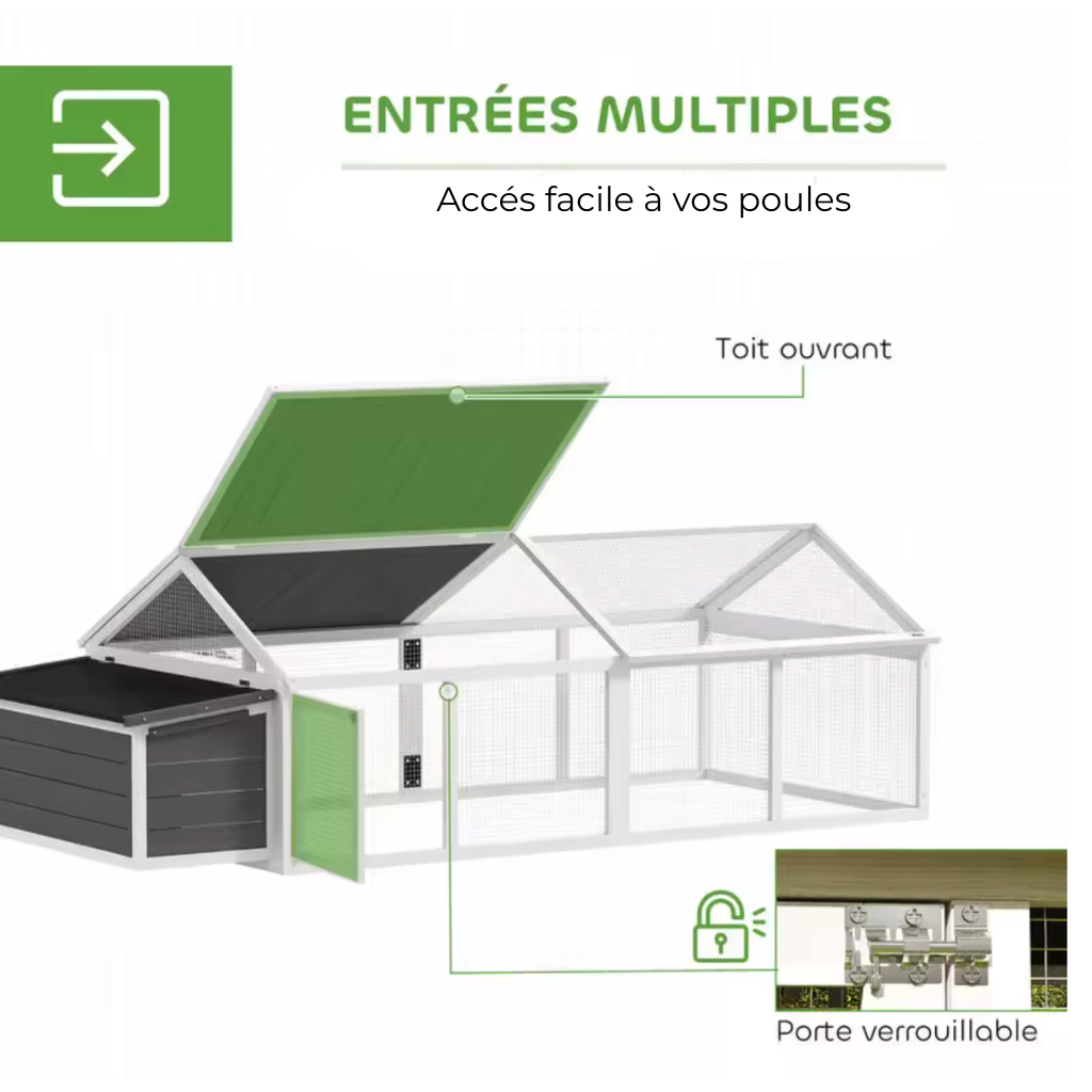 Poulailler gris huit poules