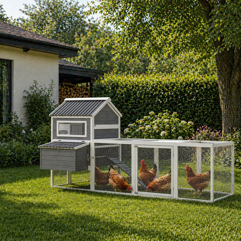 Poulailler gris pour dis à quinze poules