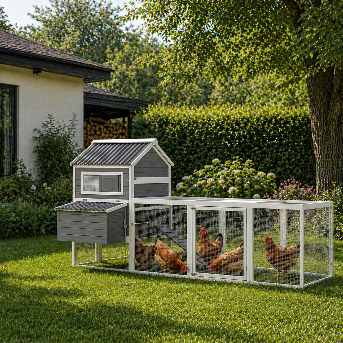 Poulailler gris pour dis à quinze poules