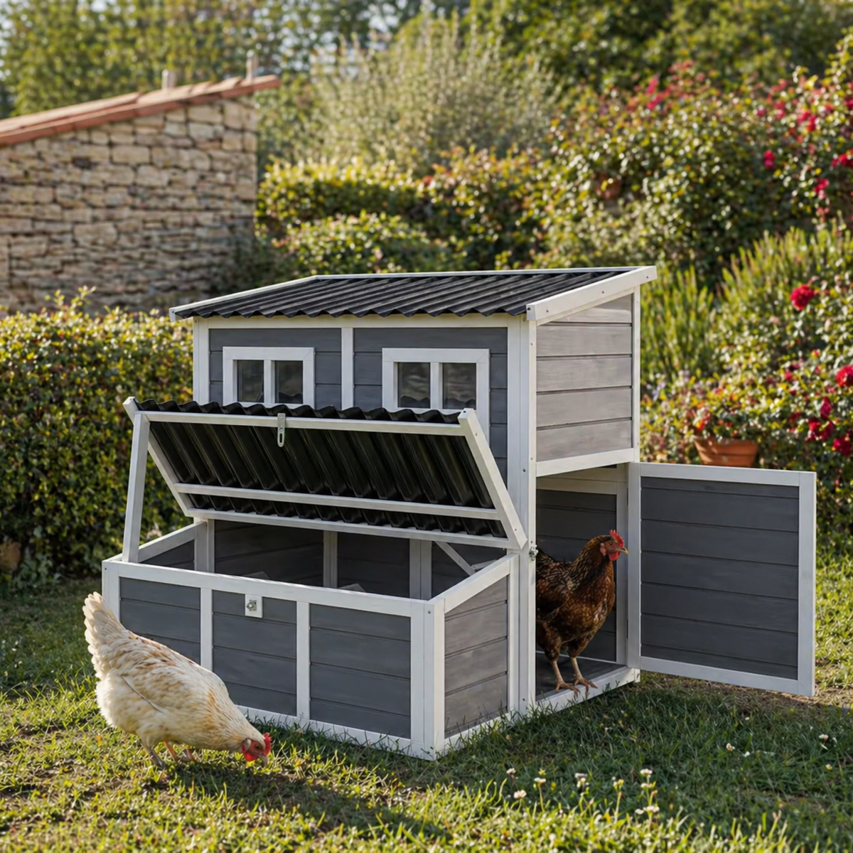 poulailler gris pour quatre à six poules