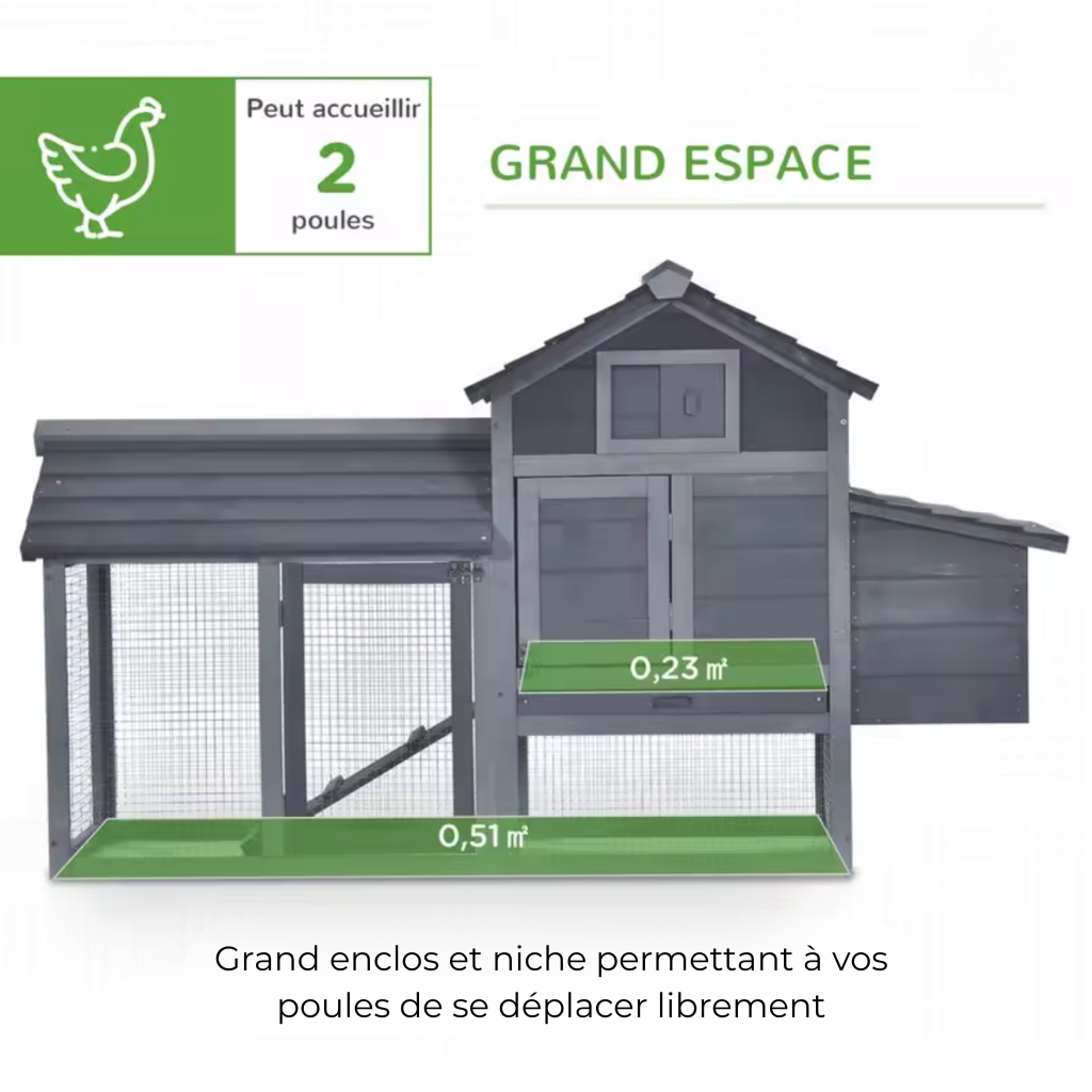 Poulailler gris pour deux poules