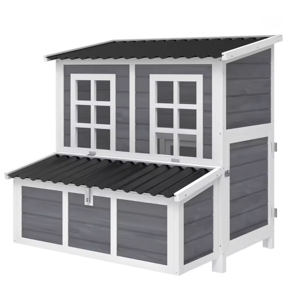 Poulailler gris six poules 