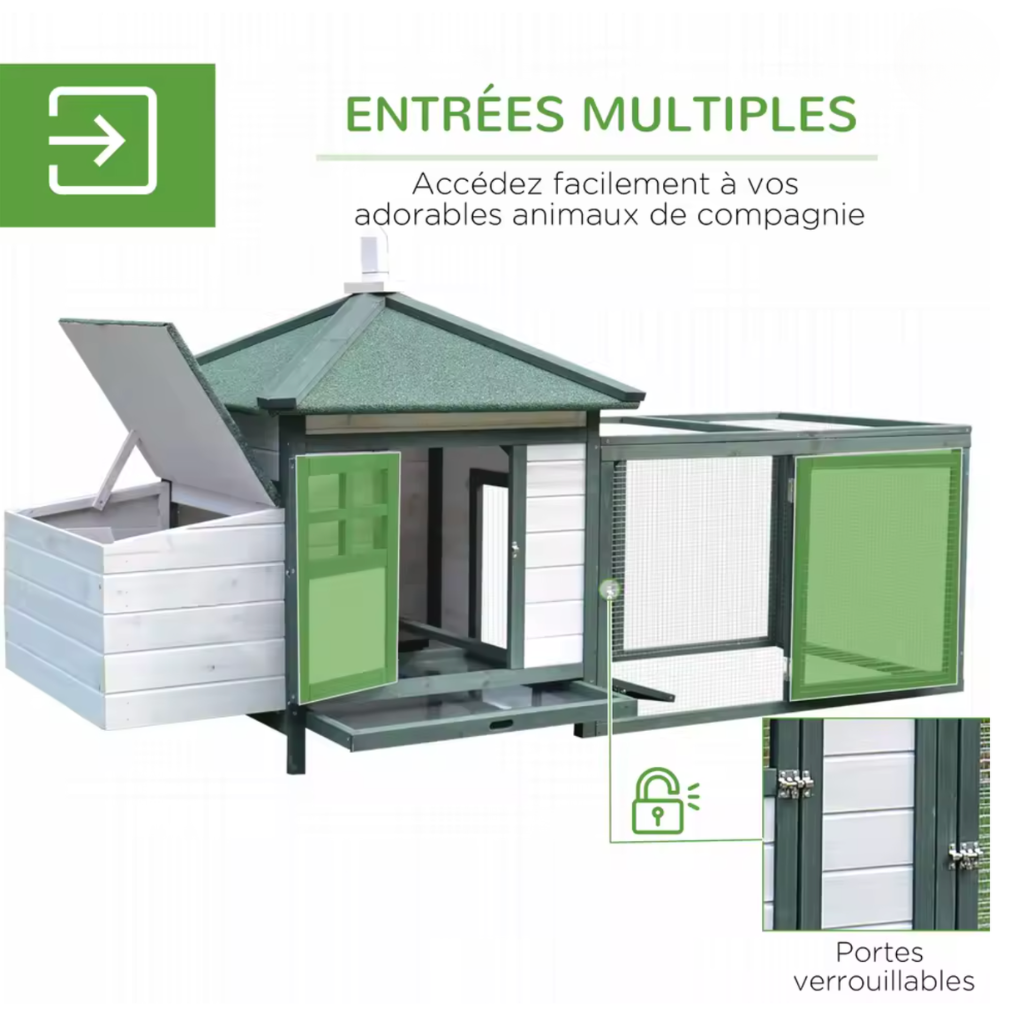 Poulailler vert deux poules